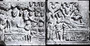 unknow artist Relief from Gandhara with the-first preaching in first preaching in the deer camp-and the death of Buddha, Kushana. oil on canvas